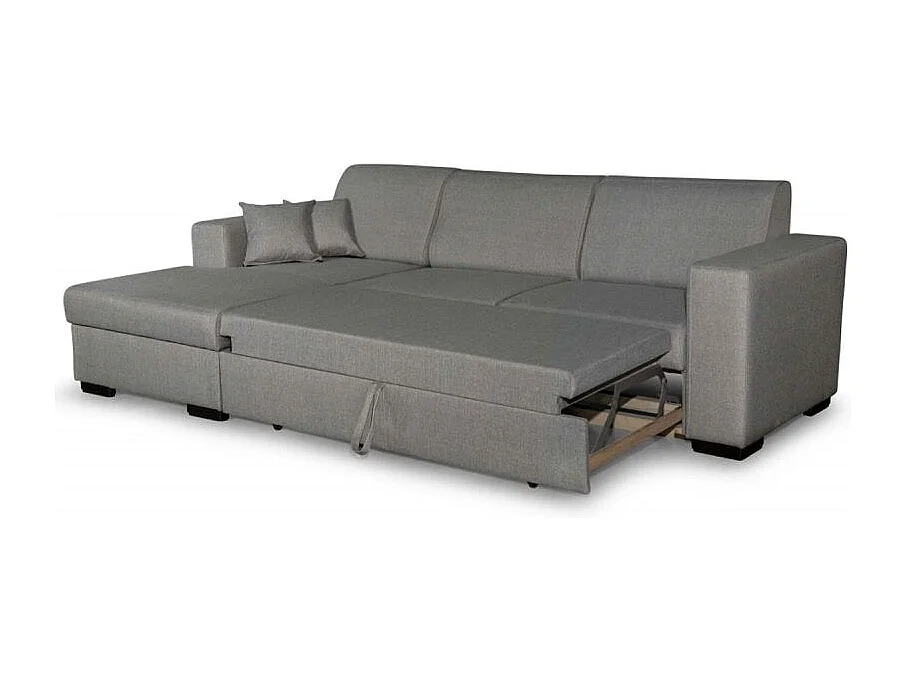 Canapé d'angle gauche 4 places Fuji XL convertible avec coffre en tissu - Gris clair - L262 x 157 x 83cm - Loungitude