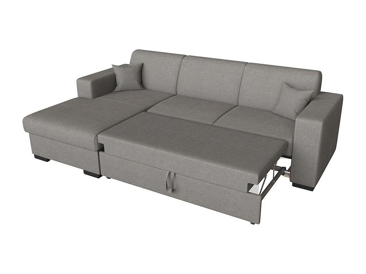Canapé d'angle gauche 4 places Fuji XL convertible avec coffre en tissu - Gris clair - L262 x 157 x 83cm - Loungitude