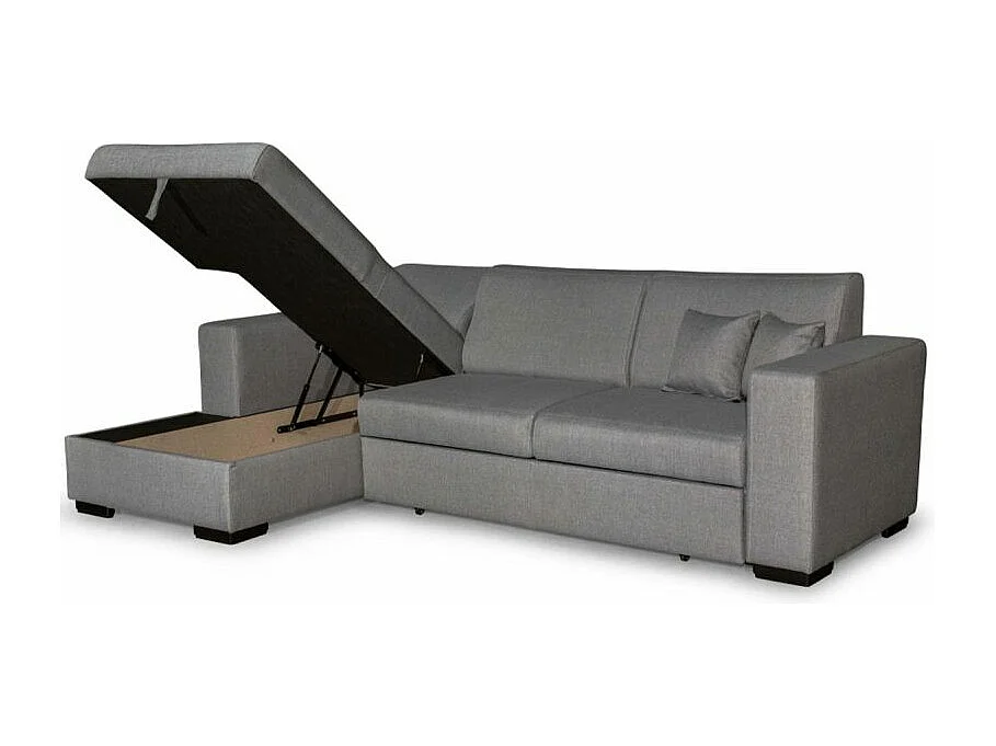 Canapé d'angle gauche 4 places Fuji XL convertible avec coffre en tissu - Gris clair - L262 x 157 x 83cm - Loungitude