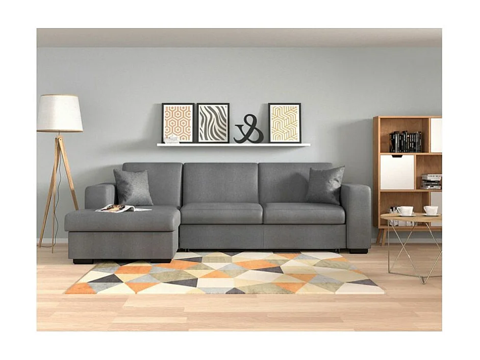 Canapé d'angle gauche 4 places Fuji XL convertible avec coffre en tissu - Gris clair - L262 x 157 x 83cm - Loungitude