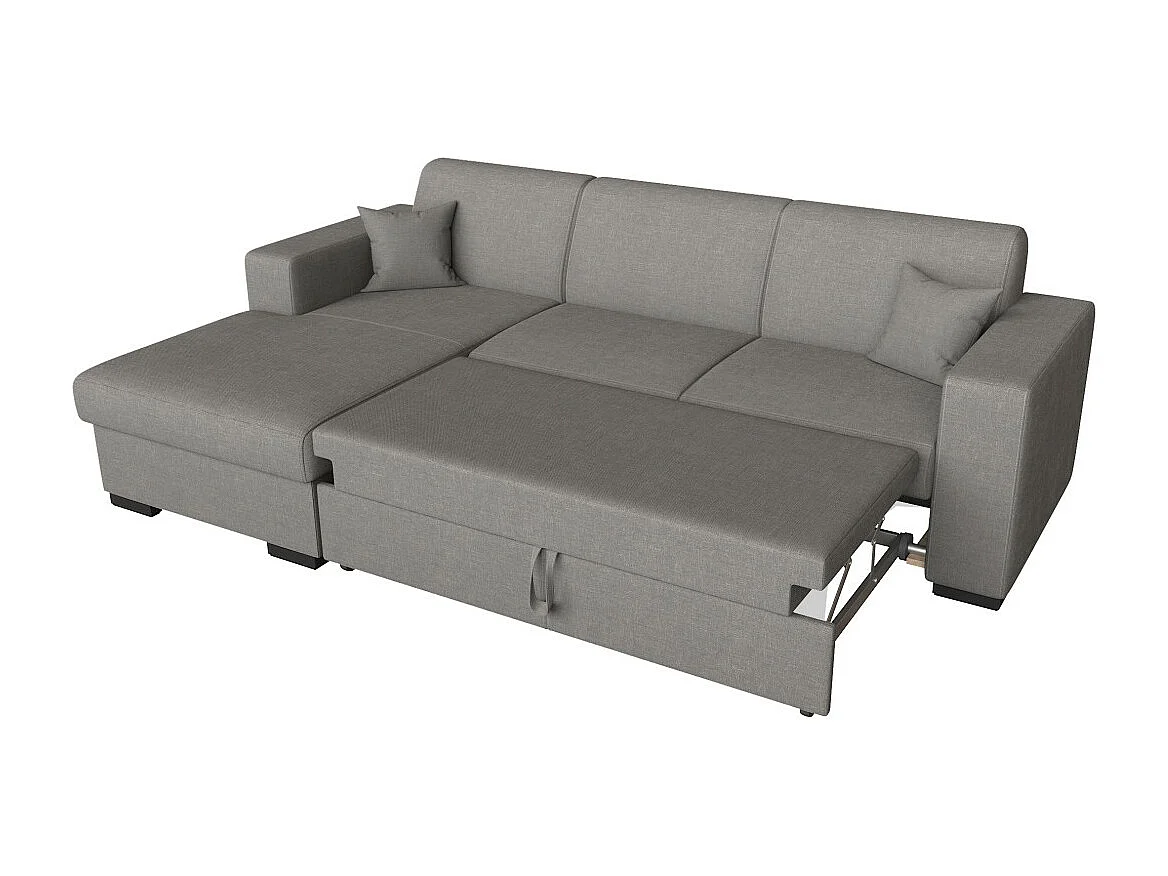 Canapé d'angle gauche 4 places Fuji XL convertible avec coffre en tissu - Gris clair - L262 x 157 x 83cm - Loungitude