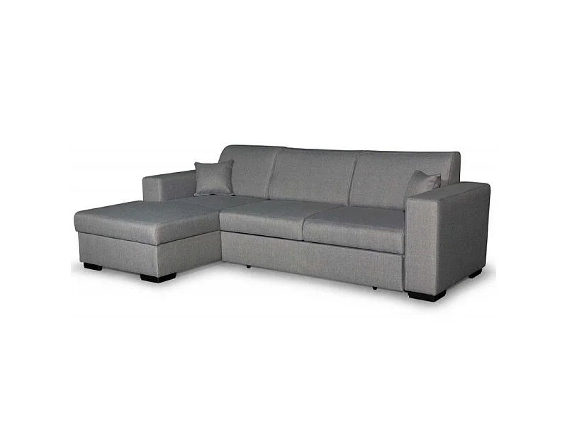 Canapé d'angle gauche 4 places Fuji XL convertible avec coffre en tissu - Gris clair - L262 x 157 x 83cm - Loungitude