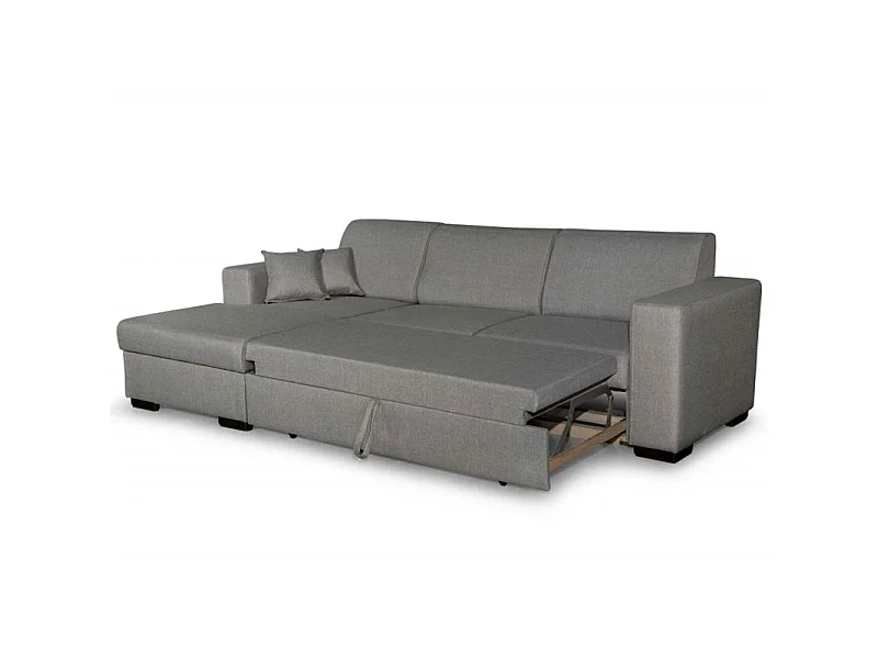 Canapé d'angle gauche 4 places Fuji XL convertible avec coffre en tissu - Gris clair - L262 x 157 x 83cm - Loungitude