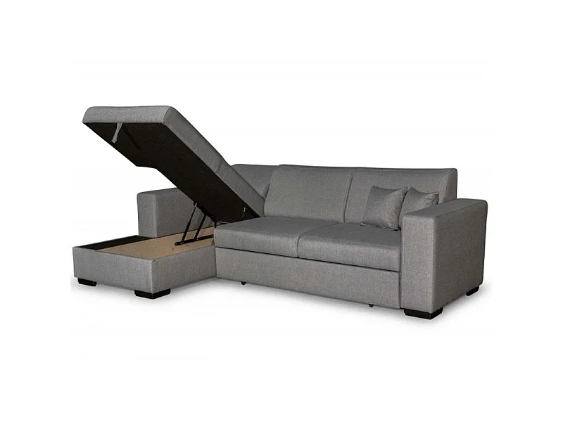 Canapé d'angle gauche 4 places Fuji XL convertible avec coffre en tissu - Gris clair - L262 x 157 x 83cm - Loungitude