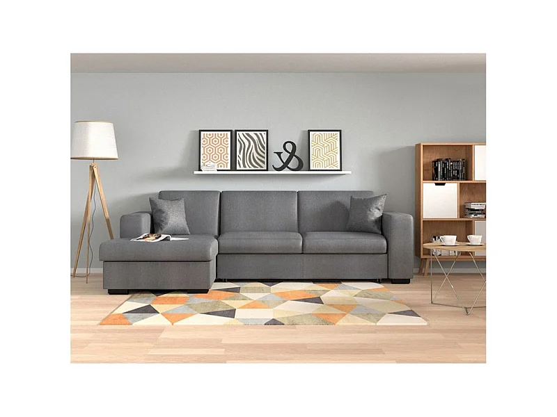 Canapé d'angle gauche 4 places Fuji XL convertible avec coffre en tissu - Gris clair - L262 x 157 x 83cm - Loungitude