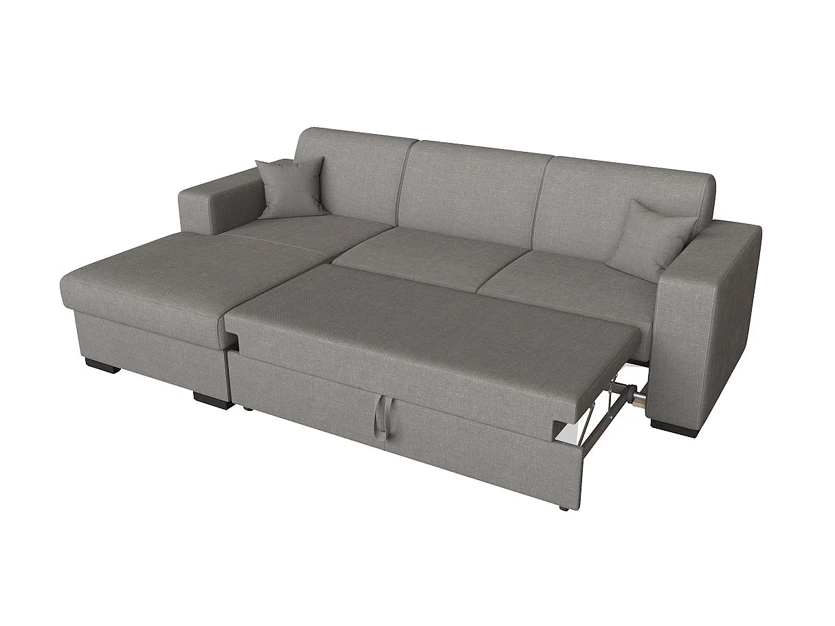 Canapé d'angle gauche 4 places Fuji XL convertible avec coffre en tissu - Gris clair - L262 x 157 x 83cm - Loungitude