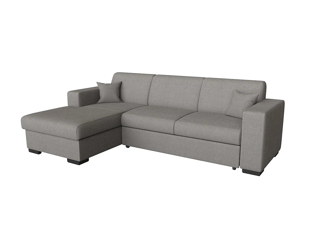 Canapé d'angle gauche 4 places Fuji XL convertible avec coffre en tissu - Gris clair - L262 x 157 x 83cm - Loungitude