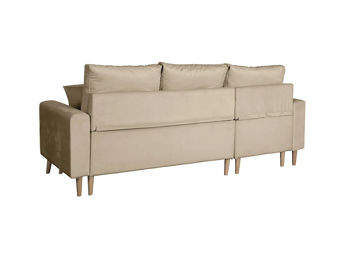 Canapé d'angle Maria scandinave réversible et convertible avec coffre en velours - Grège - L227 x 148 x 95cm - Loungitude