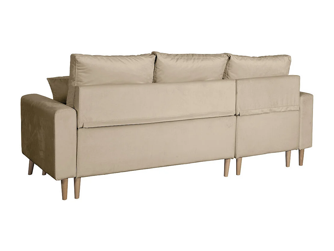 Canapé d'angle Maria scandinave réversible et convertible avec coffre en velours - Grège - L227 x 148 x 95cm - Loungitude