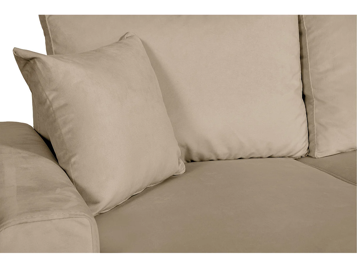 Canapé d'angle Maria scandinave réversible et convertible avec coffre en velours - Grège - L227 x 148 x 95cm - Loungitude