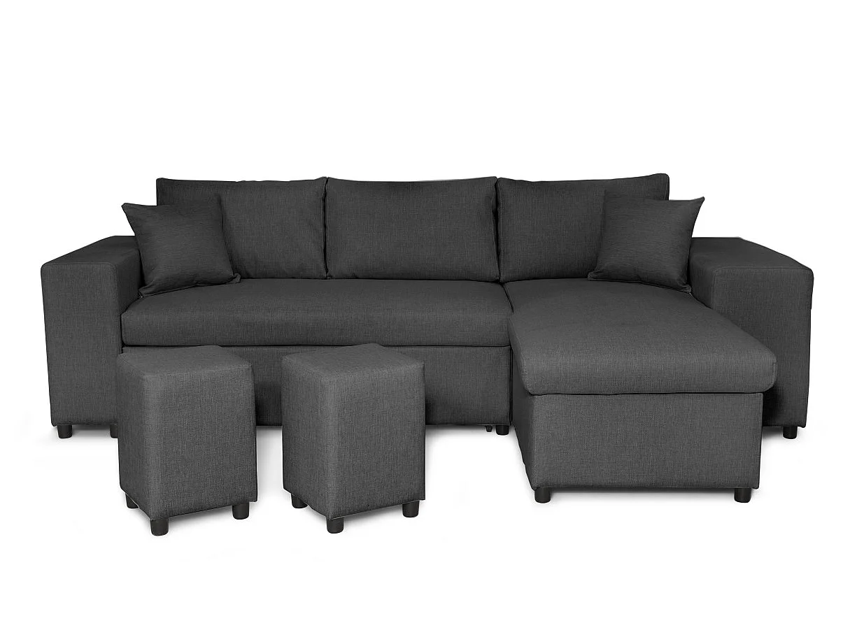 Canapé d'angle convertible 7 places avec pouf en tissu gris anthracite MADY
