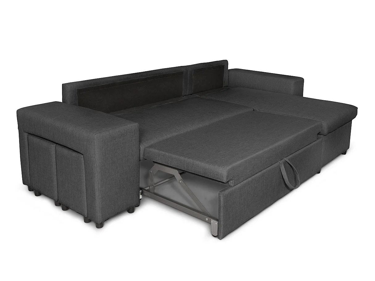 Canapé d'angle convertible 7 places avec pouf en tissu gris anthracite MADY