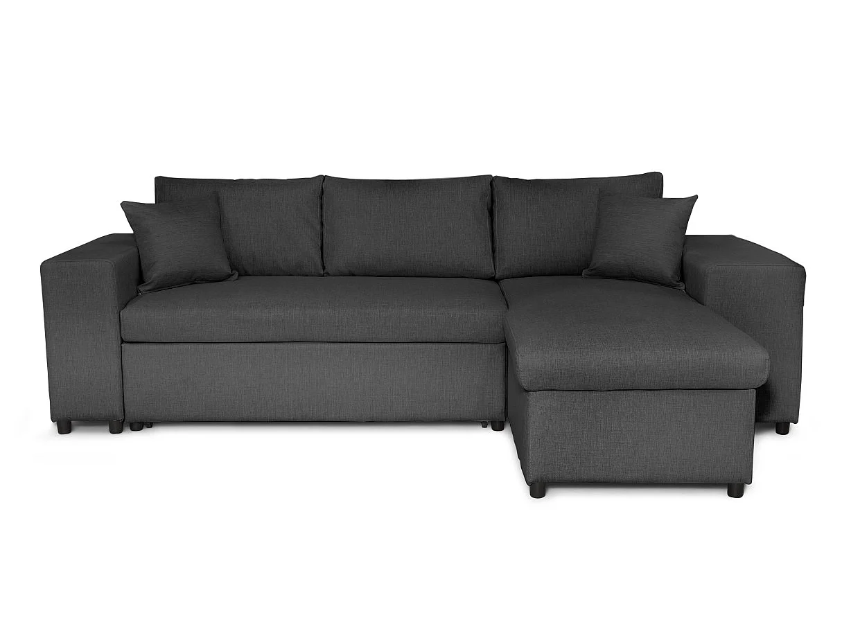 Canapé d'angle convertible 7 places avec pouf en tissu gris anthracite MADY