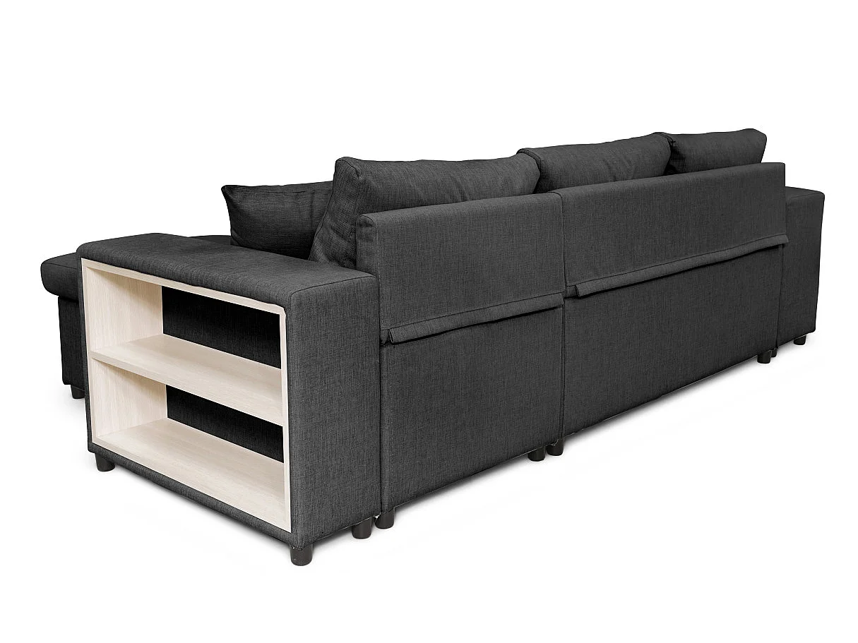Canapé d'angle convertible 7 places avec pouf en tissu gris anthracite MADY