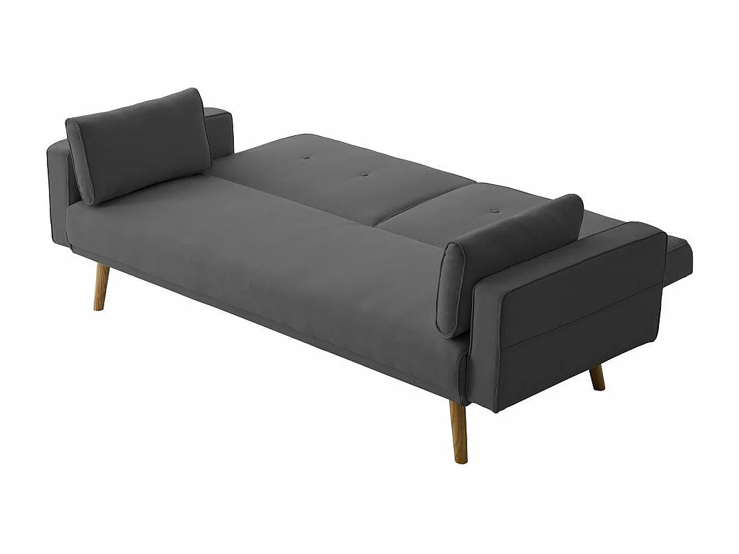 Canapé droit scandinave Elga convertible 3 places en tissu - Gris anthracite - L205 x 87 x 85cm - Loungitude
