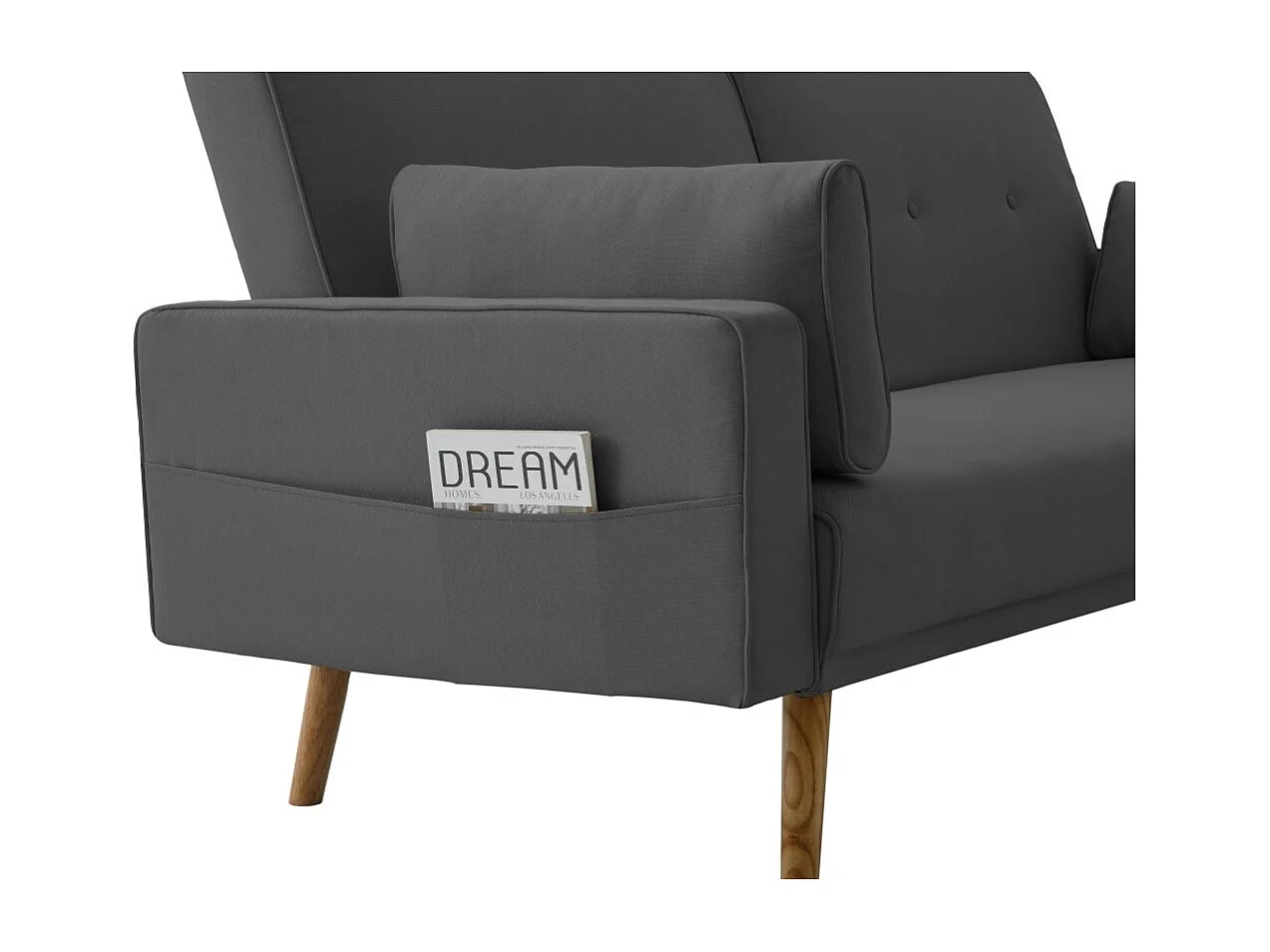 Canapé droit scandinave Elga convertible 3 places en tissu - Gris anthracite - L205 x 87 x 85cm - Loungitude