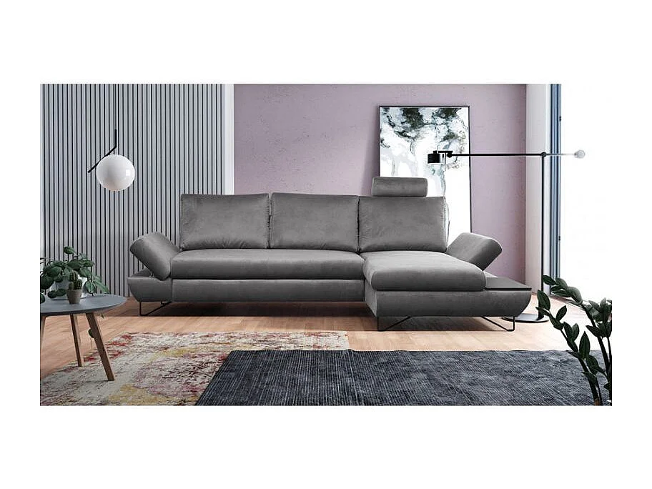 Canapé d'angle ORLANE convertible en velours - Angle Droit, Gris