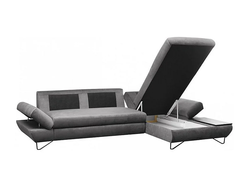 Canapé d'angle ORLANE convertible en velours - Angle Droit, Gris