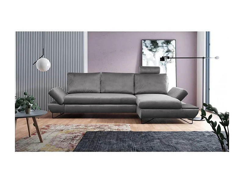 Canapé d'angle ORLANE convertible en velours - Angle Droit, Gris