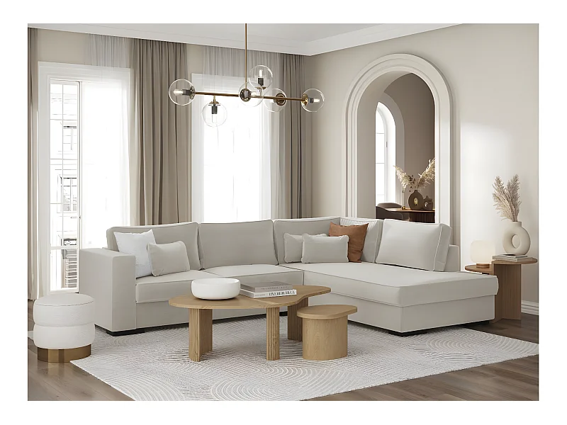 Canapé d'angle droit XXL Belami 6 places en tissu - Beige - L303 x 228 x 86cm - Loungitude