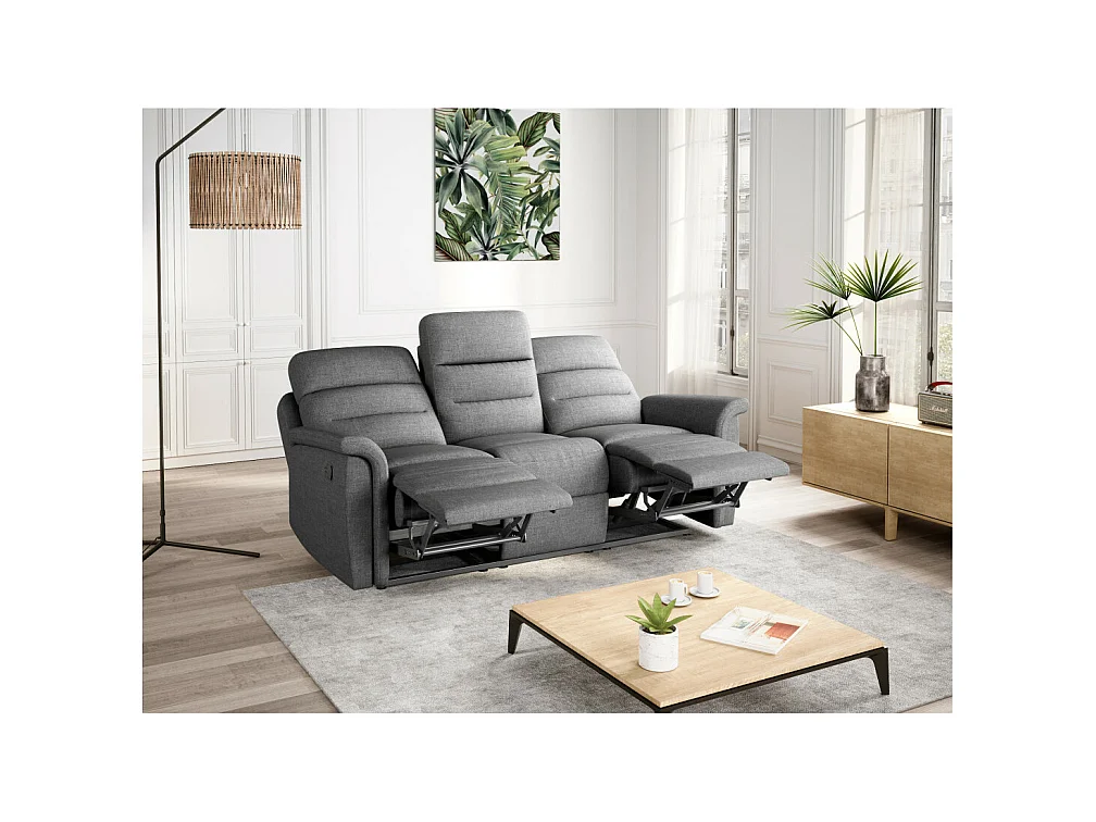 Canapé de Relaxation 3 places en Tissu Gris Léon - Gris clair - L191 x 94 x 100cm - Loungitude