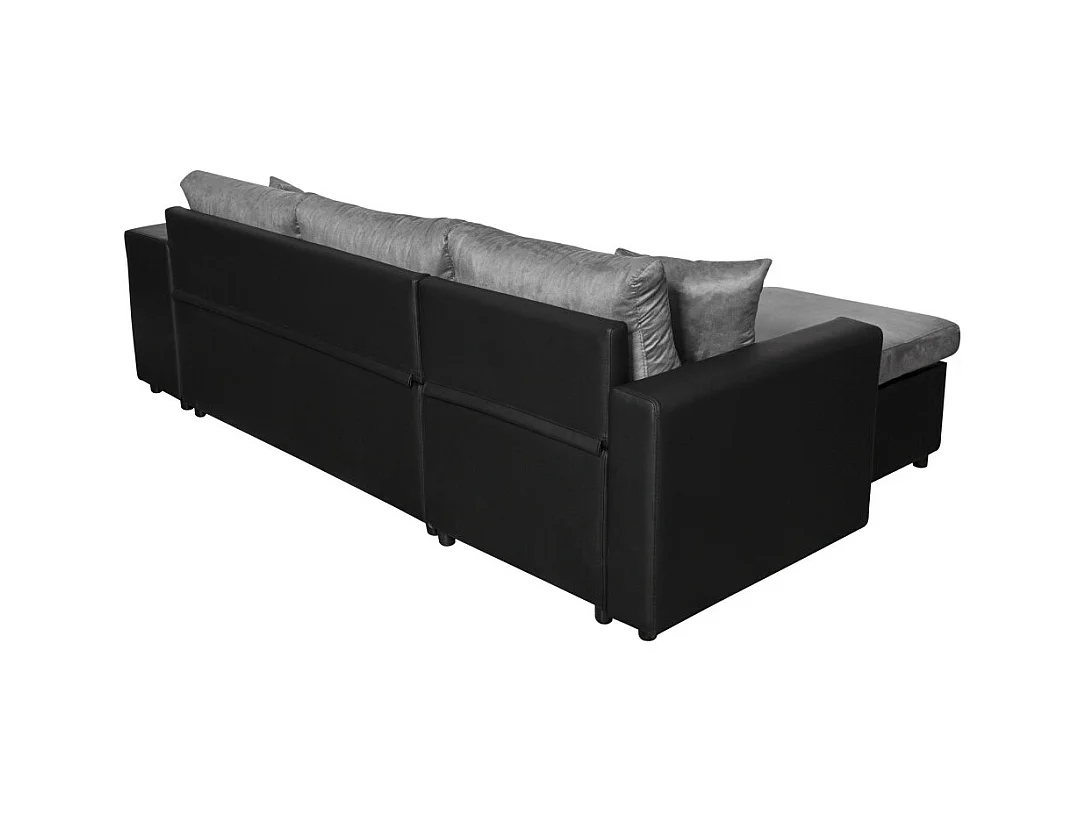 Canapé d'angle 3 places réversible Oslo avec coffre et poufs droit en bi-matière - Noir/Gris - L241 x P146 x H81cm - Loungitude