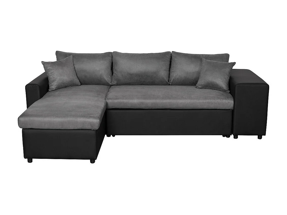 Canapé d'angle 3 places réversible Oslo avec coffre et poufs droit en bi-matière - Noir/Gris - L241 x P146 x H81cm - Loungitude