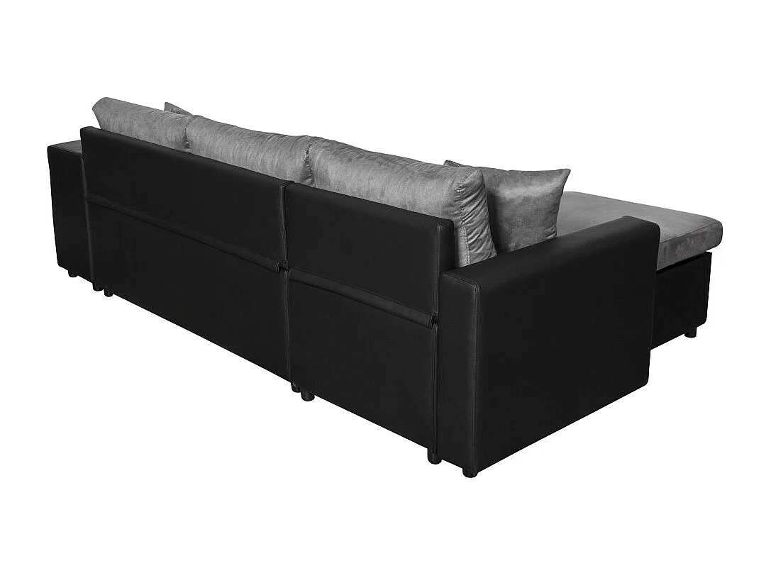 Canapé d'angle 3 places réversible Oslo avec coffre et poufs droit en bi-matière - Noir/Gris - L241 x P146 x H81cm - Loungitude