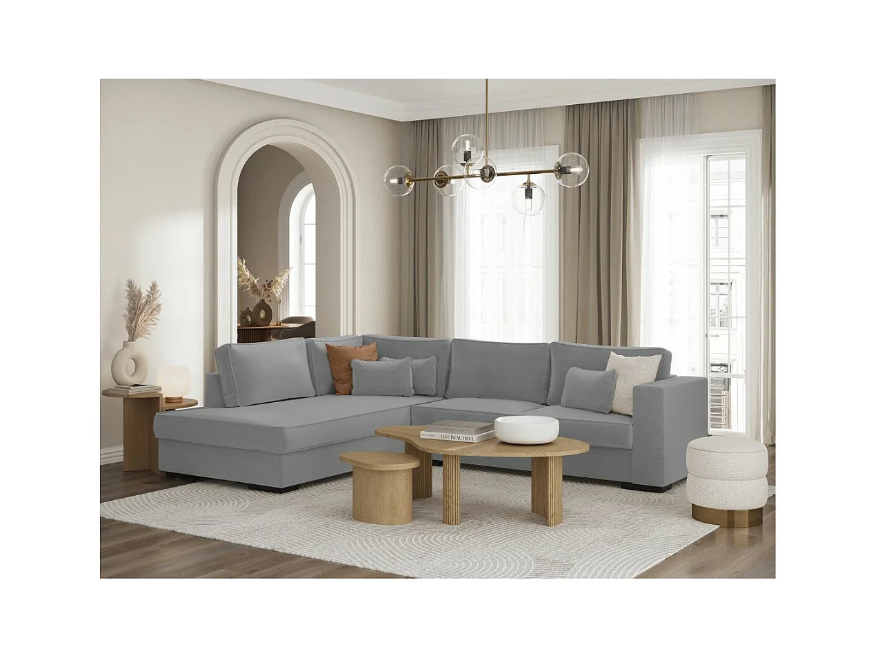 Canapé d'angle gauche XXL 6 places Belami en tissu - Gris clair - L303 x 228 x 86cm - Loungitude