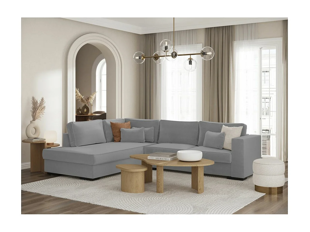 Canapé d'angle gauche XXL 6 places Belami en tissu - Gris clair - L303 x 228 x 86cm - Loungitude