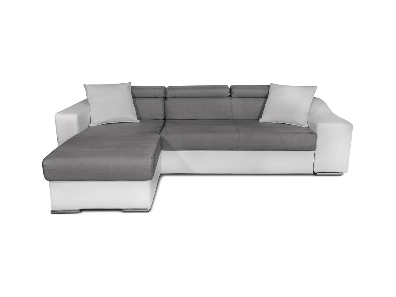 Canapé d'angle Elona convertible bi-matière Blanc et Gris avec poufs de rangement à droite - L264 x P162 x H75cm - Loungitude