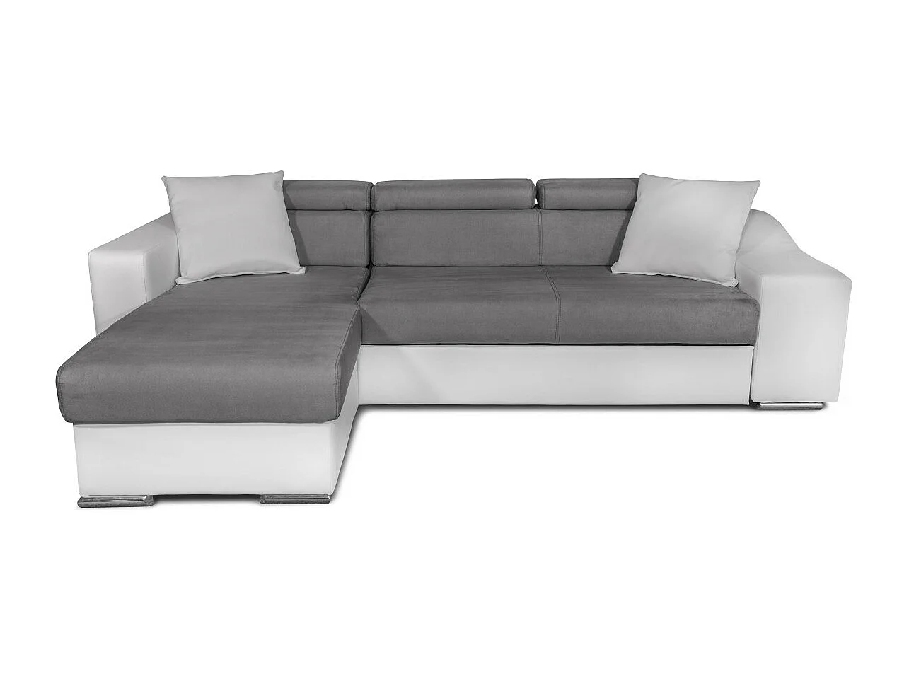 Canapé d'angle Elona convertible bi-matière Blanc et Gris avec poufs de rangement à droite - L264 x P162 x H75cm - Loungitude