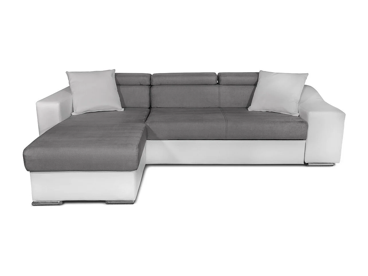 Canapé d'angle Elona convertible bi-matière Blanc et Gris avec poufs de rangement à droite - L264 x P162 x H75cm - Loungitude
