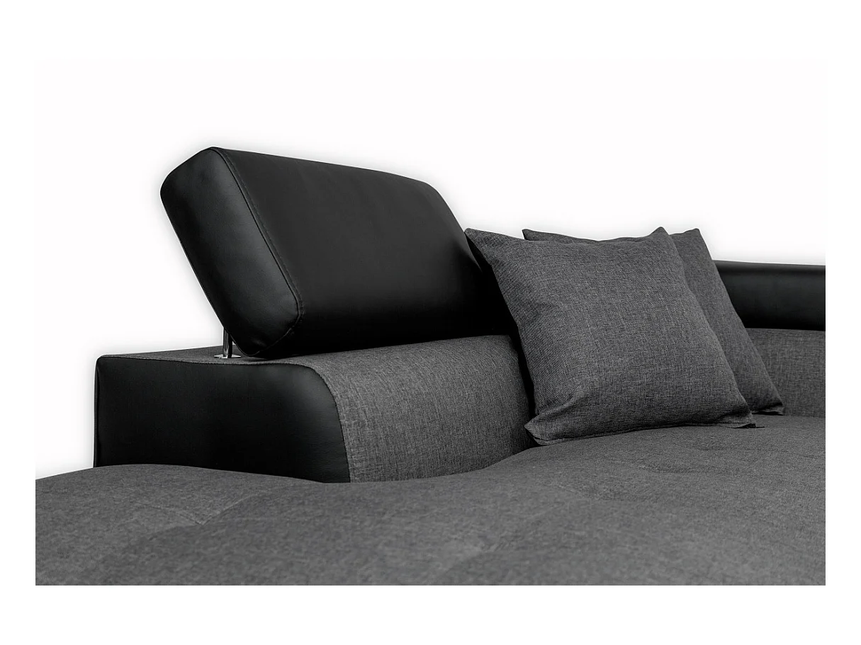 Canapé d'angle gauche 5 places Rio Convertible avec coffre en tissu et simili - Gris/Noir - L271 x P192 x H70cm - Loungitude