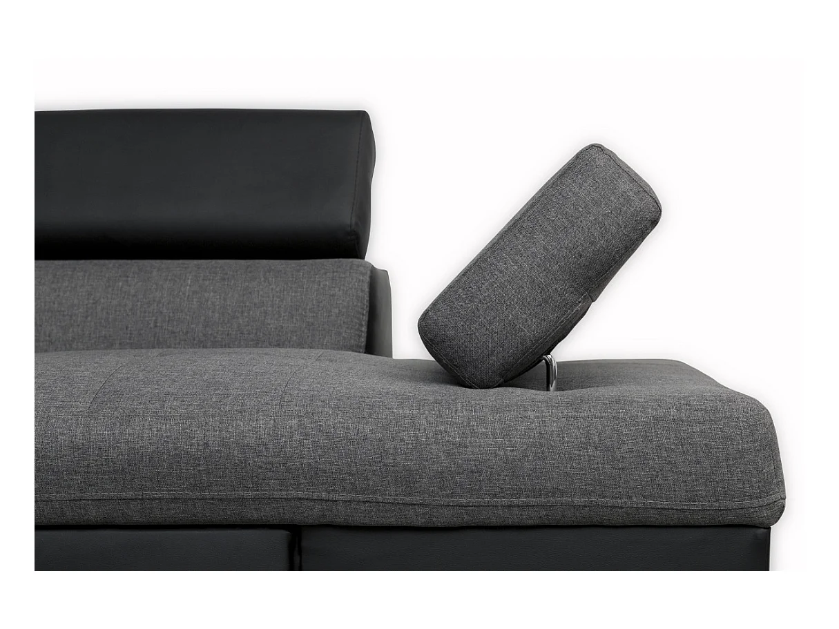 Canapé d'angle gauche 5 places Rio Convertible avec coffre en tissu et simili - Gris/Noir - L271 x P192 x H70cm - Loungitude