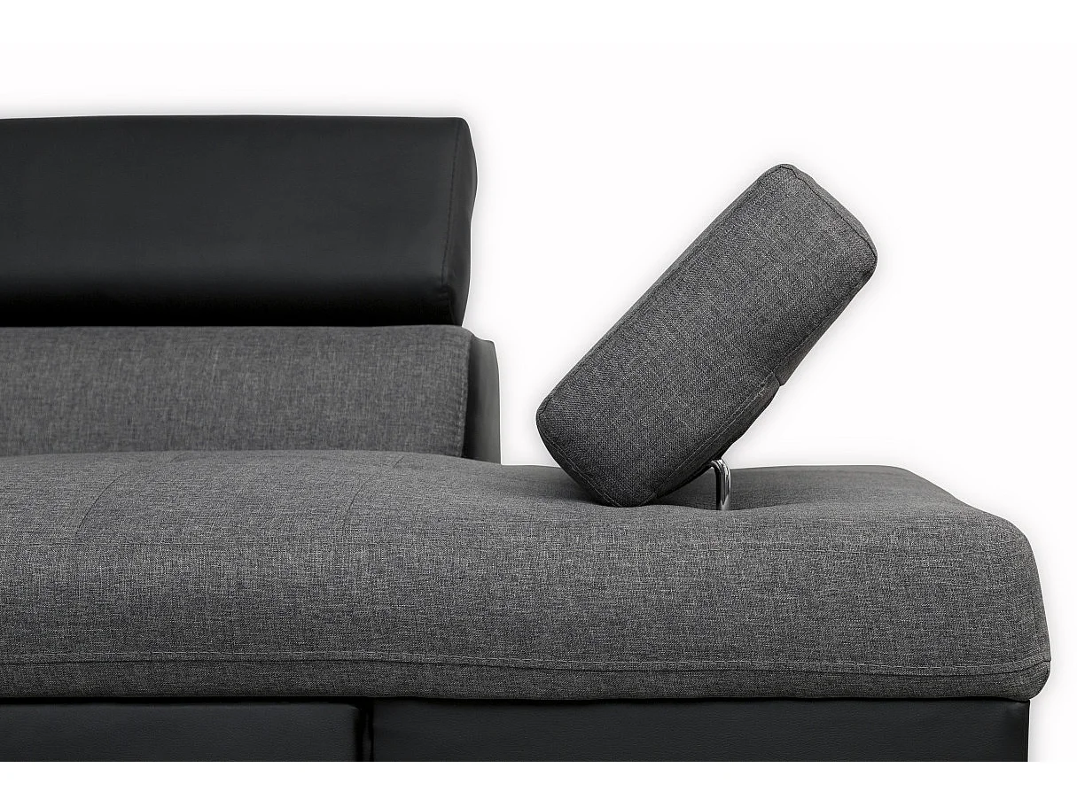 Canapé d'angle gauche 5 places Rio convertible avec coffre en tissu et simili - Gris/Noir - L271 x P192 x H70cm - Loungitude