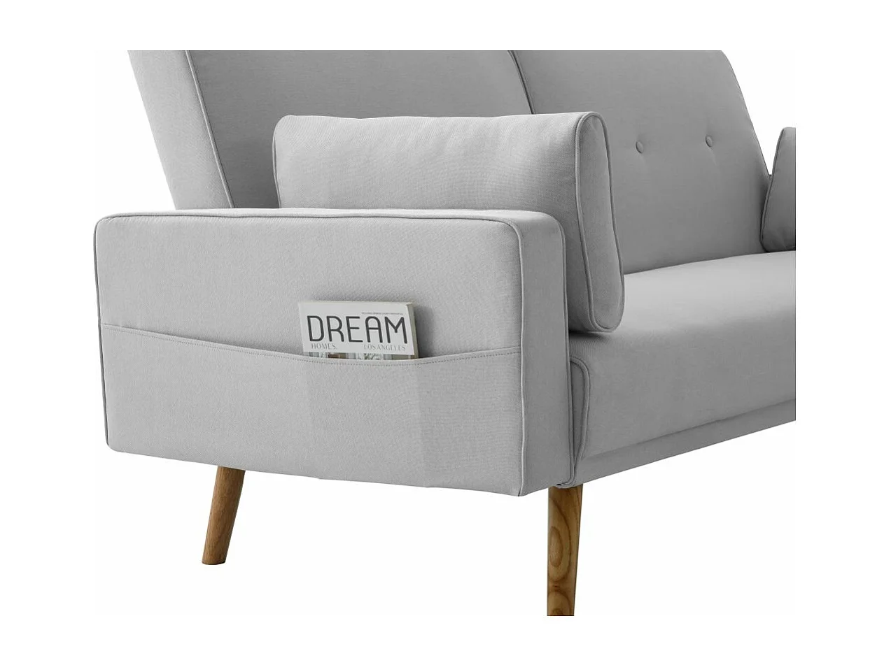 Canapé droit scandinave Elga convertible 3 places en tissu - Gris clair - L205 x 87 x 85cm - Loungitude