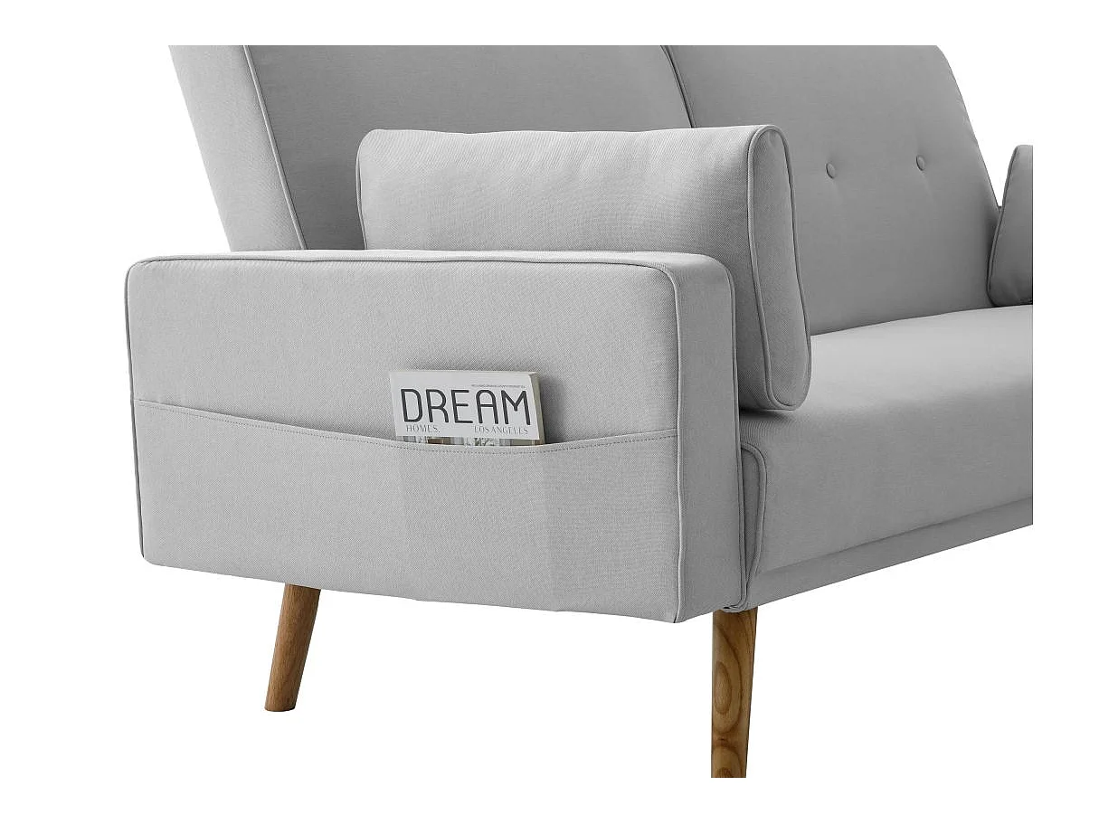 Canapé droit scandinave Elga convertible 3 places en tissu - Gris clair - L205 x 87 x 85cm - Loungitude