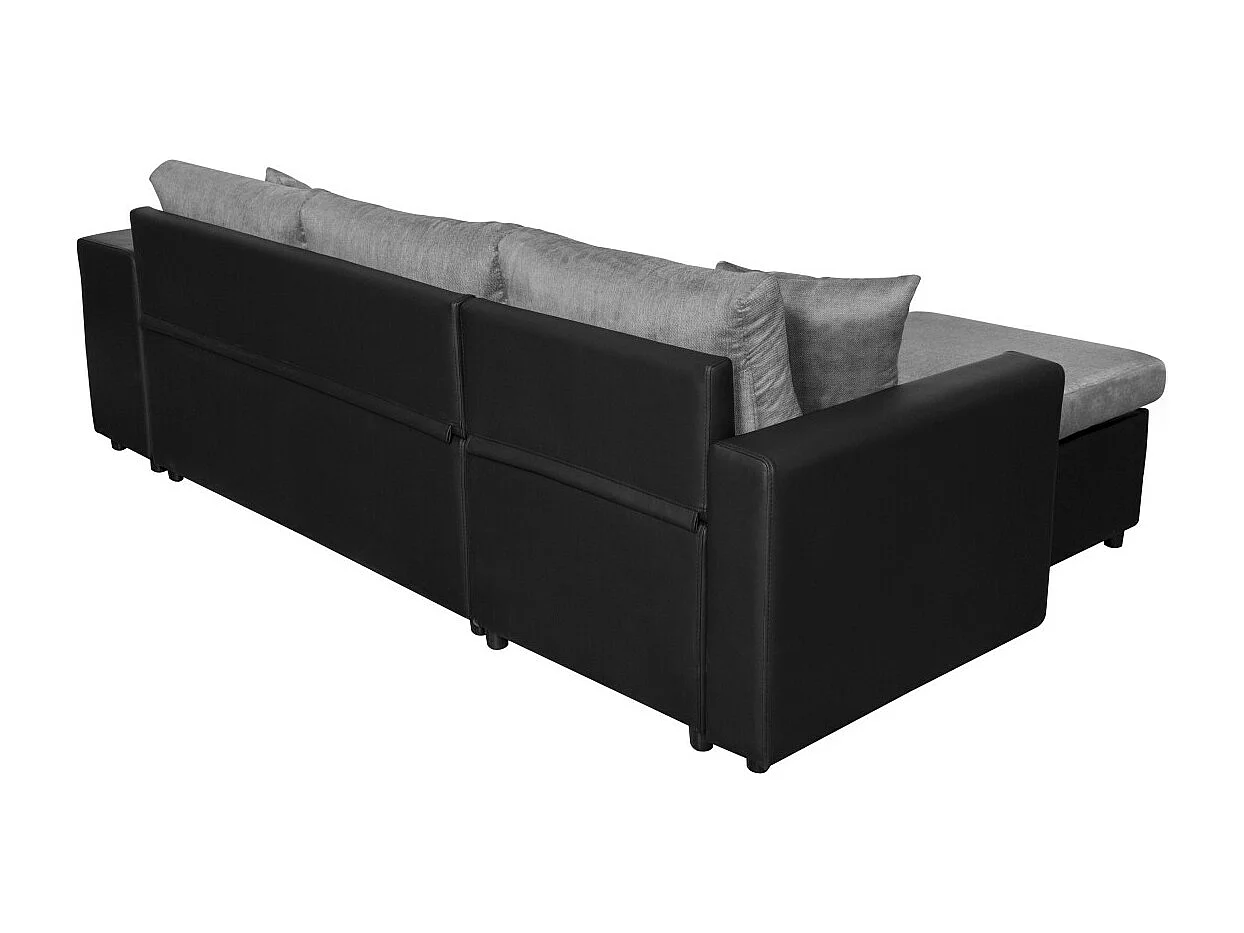 Canapé d'angle 3 places réversible Oslo avec coffre et poufs droit en tissu et simili - Noir/Gris - L241 x P146 x H81cm - Loungitude