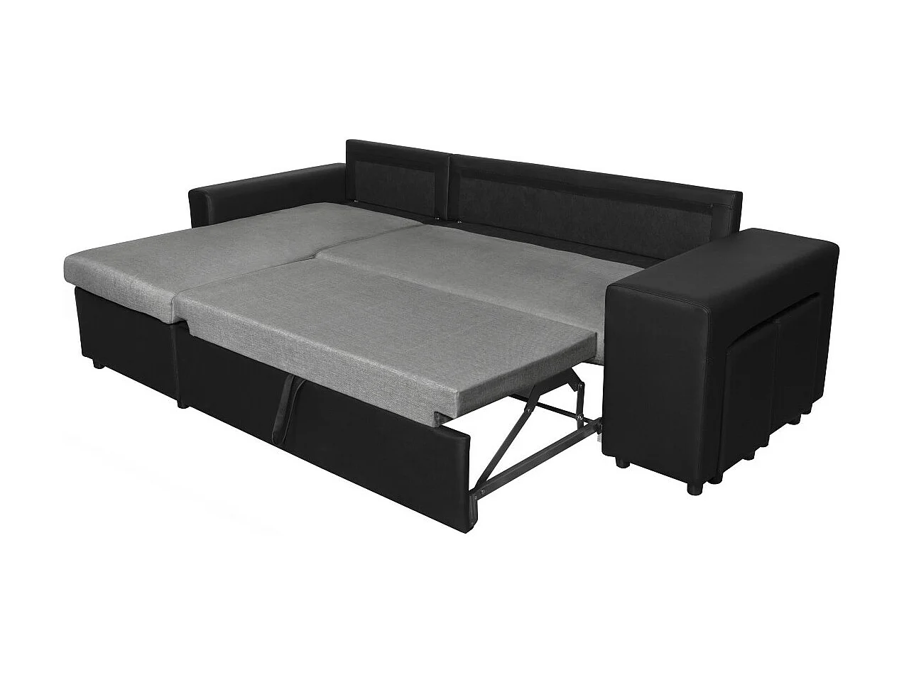 Canapé d'angle 3 places réversible Oslo avec coffre et poufs droit en tissu et simili - Noir/Gris - L241 x P146 x H81cm - Loungitude