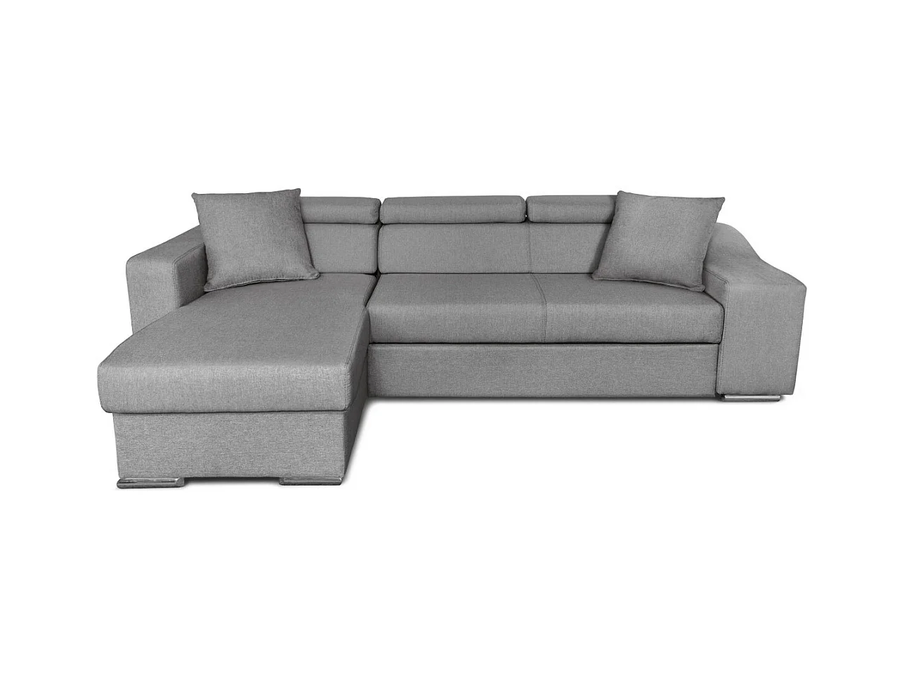 Canapé d'angle Elona Convertible en tissu gris clair avec poufs de rangement à droite - L264 x P162 x H75cm - Loungitude