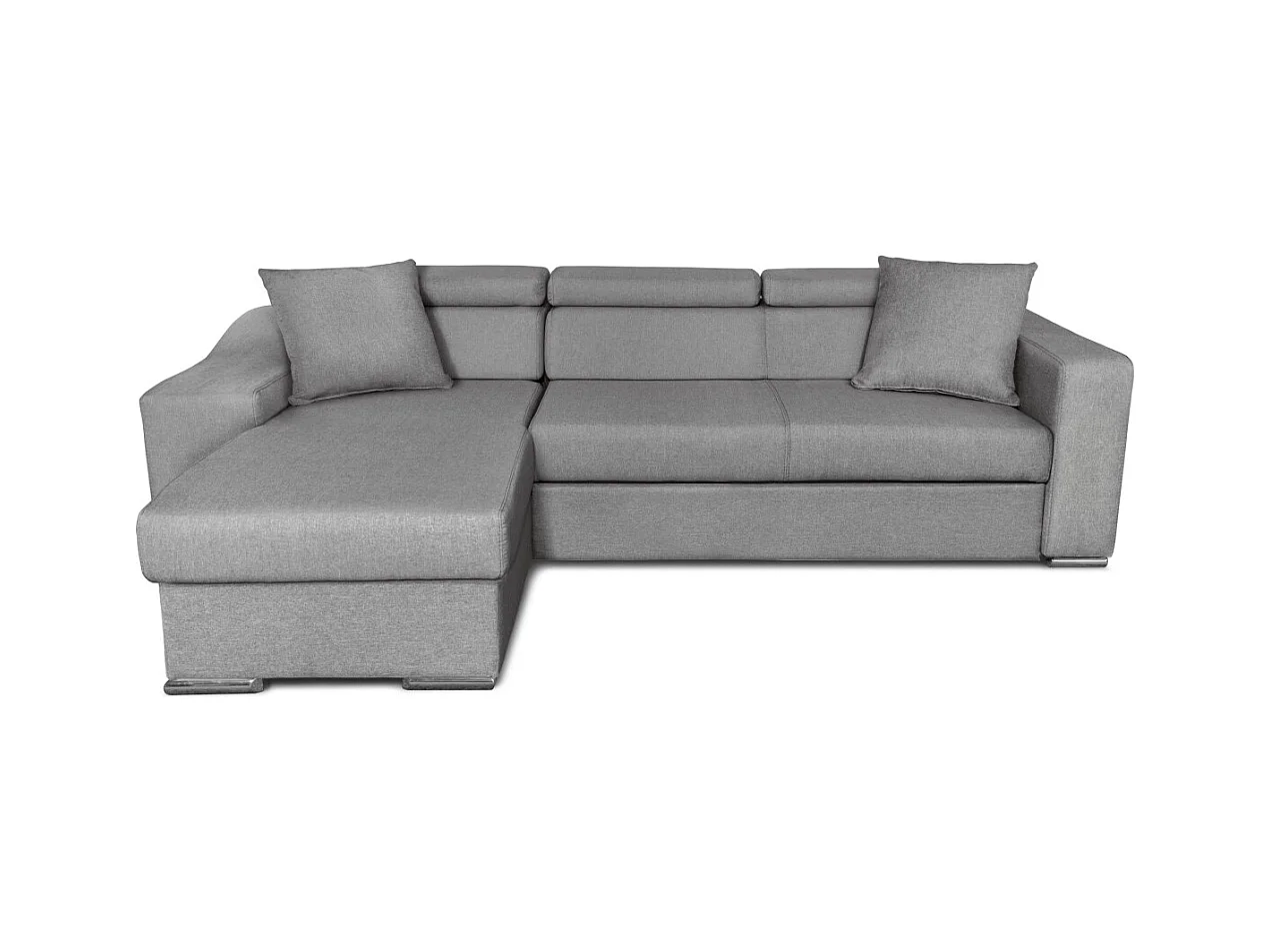 Canapé d'angle Elona Convertible en tissu gris clair avec poufs de rangement à droite - L264 x P162 x H75cm - Loungitude