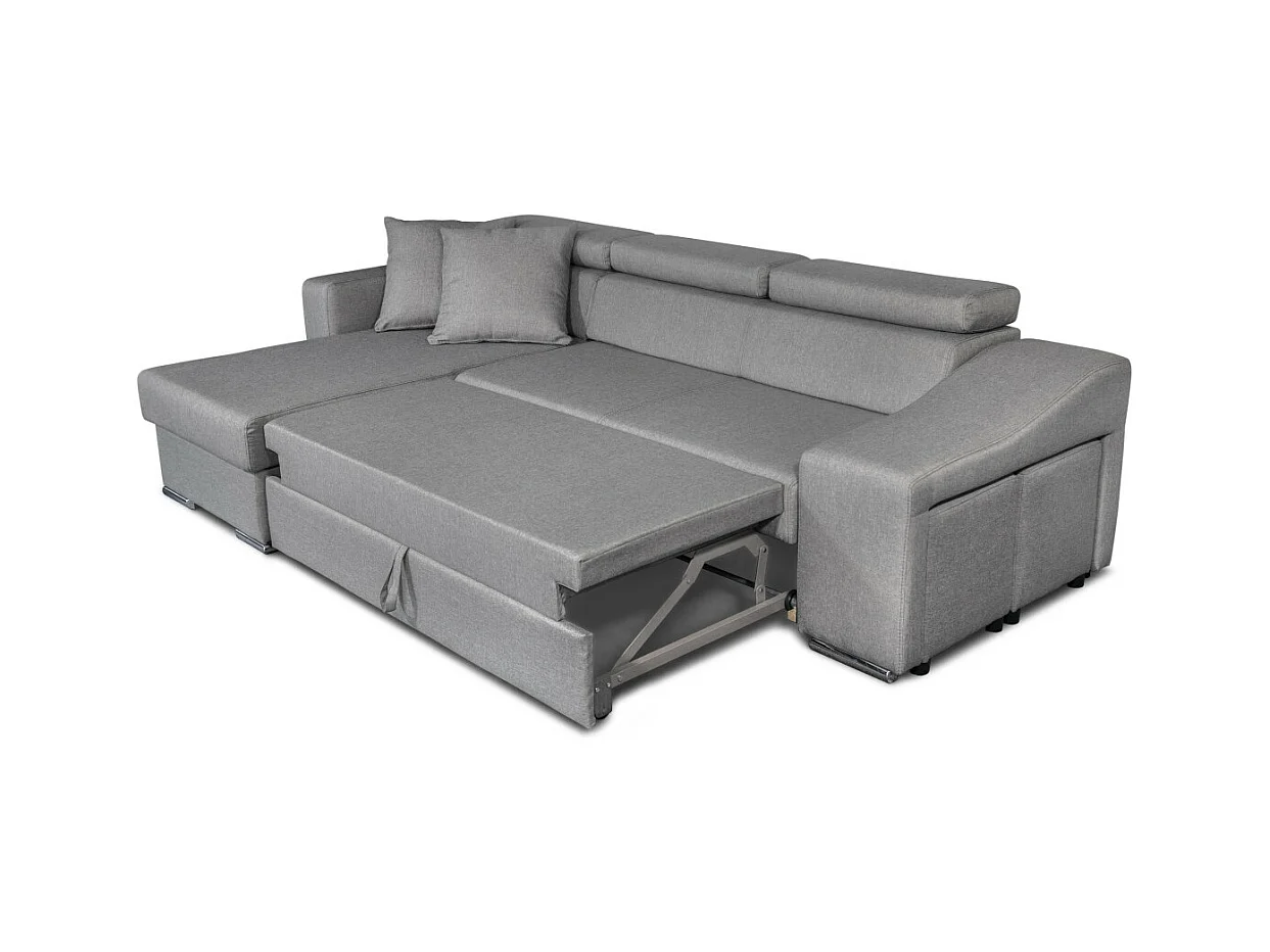 Canapé d'angle Elona Convertible en tissu gris clair avec poufs de rangement à droite - L264 x P162 x H75cm - Loungitude