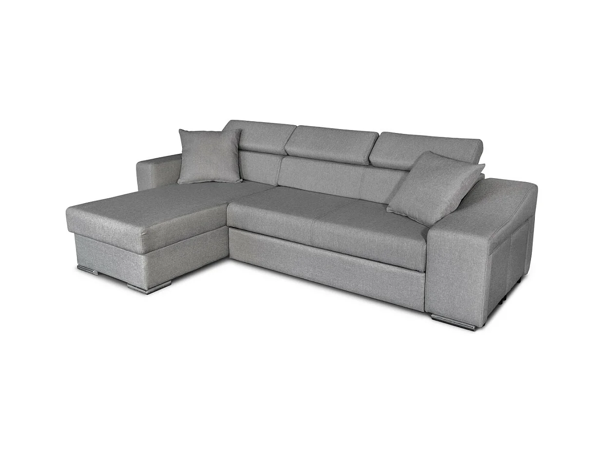 Canapé d'angle Elona Convertible en tissu gris clair avec poufs de rangement à droite - L264 x P162 x H75cm - Loungitude