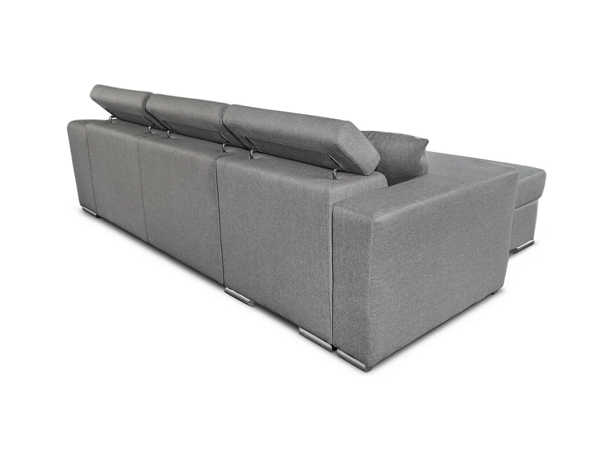 Canapé d'angle Elona Convertible en tissu gris clair avec poufs de rangement à droite - L264 x P162 x H75cm - Loungitude