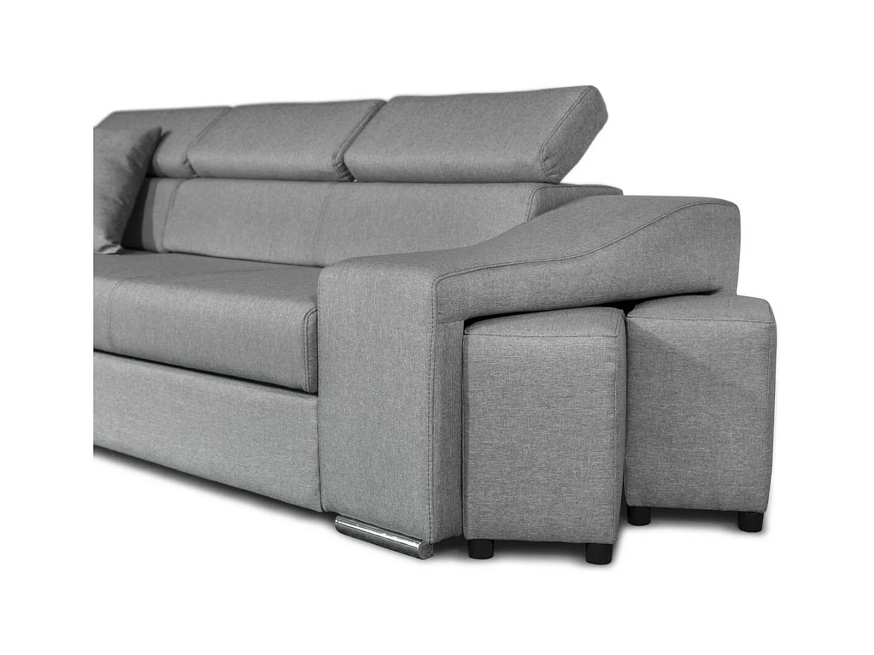 Canapé d'angle Elona Convertible en tissu gris clair avec poufs de rangement à droite - L264 x P162 x H75cm - Loungitude