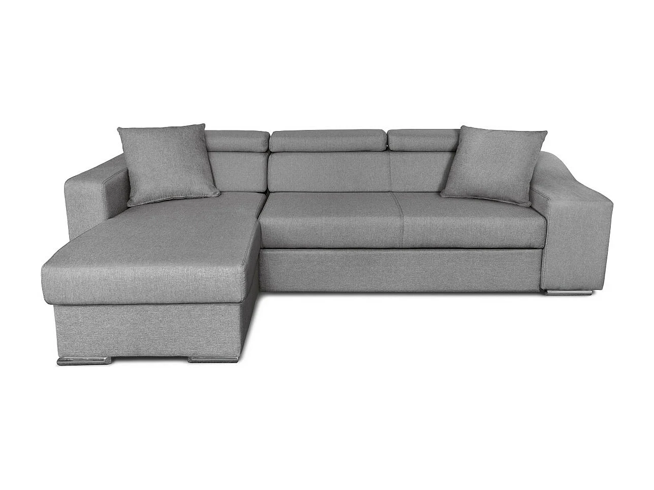 Canapé d'angle Elona convertible en tissu gris clair avec poufs de rangement à droite - L264 x P162 x H75cm - Loungitude