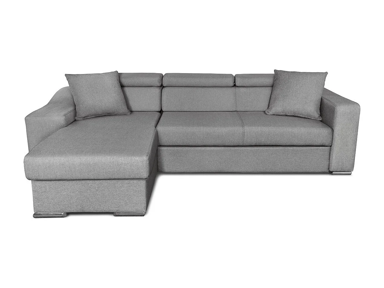 Canapé d'angle Elona convertible en tissu gris clair avec poufs de rangement à droite - L264 x P162 x H75cm - Loungitude