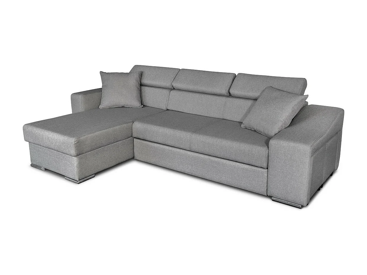 Canapé d'angle Elona convertible en tissu gris clair avec poufs de rangement à droite - L264 x P162 x H75cm - Loungitude