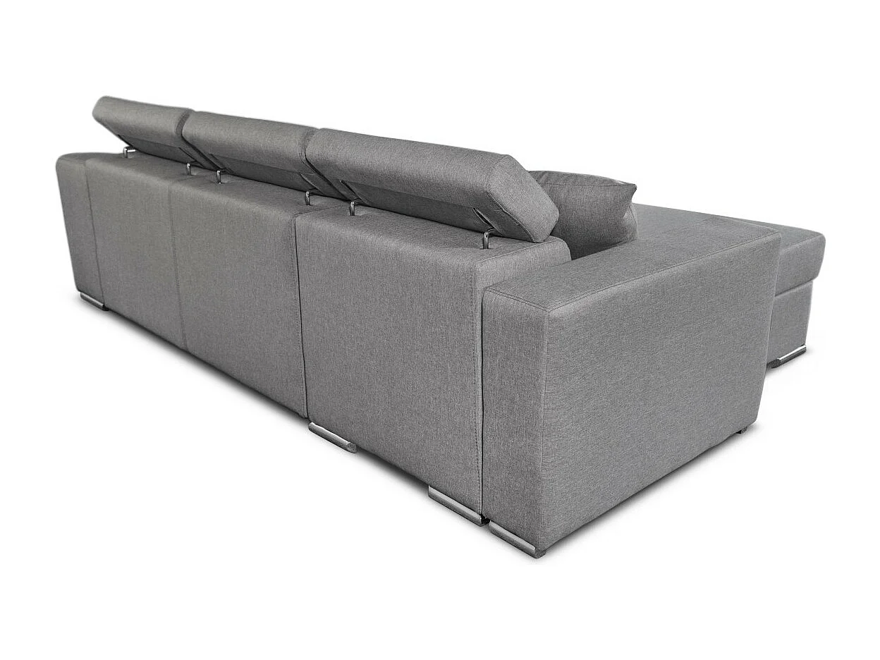Canapé d'angle Elona convertible en tissu gris clair avec poufs de rangement à droite - L264 x P162 x H75cm - Loungitude
